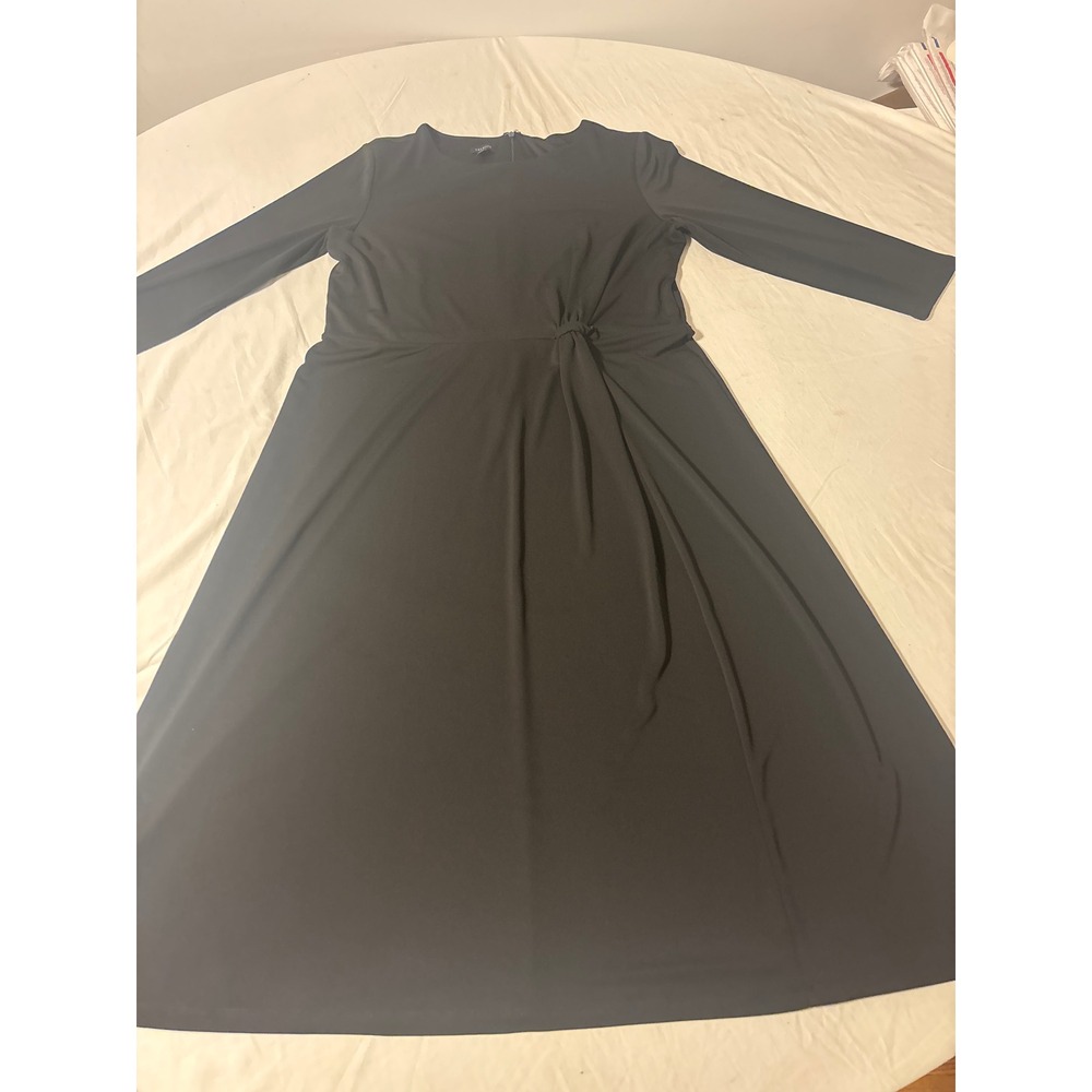 Talbots Midi Dress Womens 16 Black 3/4 Sleeve Side Knot Stretch Jersey